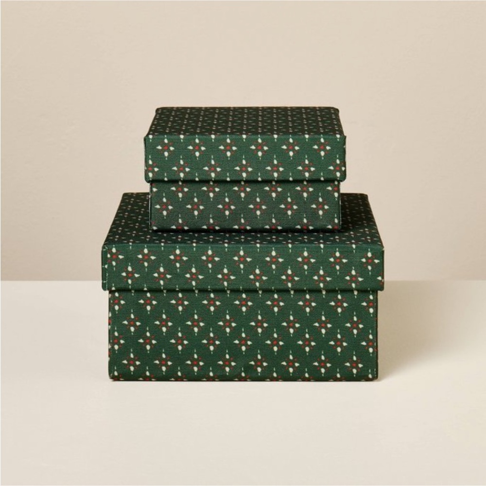 Set of 2 Holiday Star Motif Christmas Gift Boxes - Hearth & Hand Magnolia